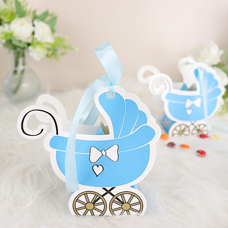 25 Paper Stroller Favor Boxes with Ribbon Baby Shower Candy Gift Holders