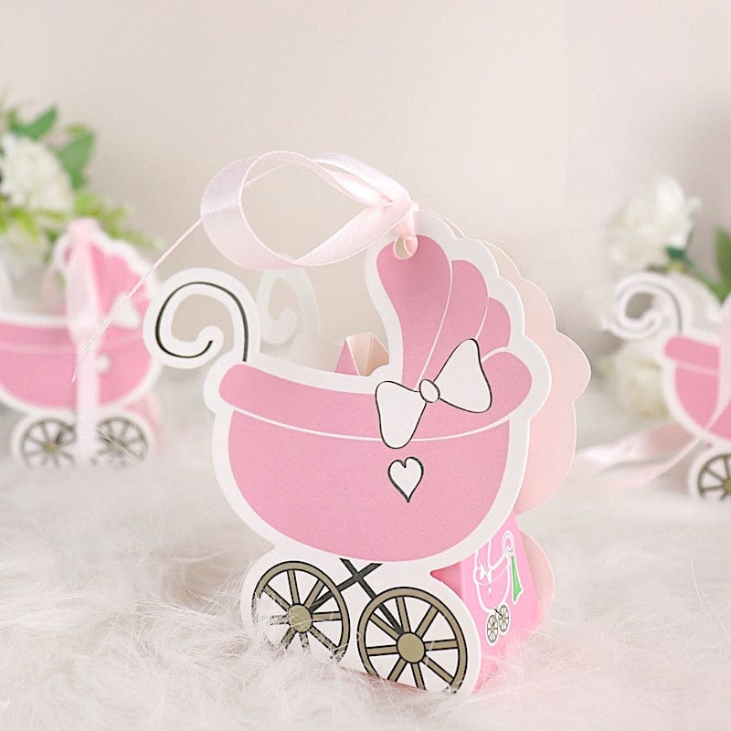 25 Paper Stroller Favor Boxes with Ribbon Baby Shower Candy Gift Holders