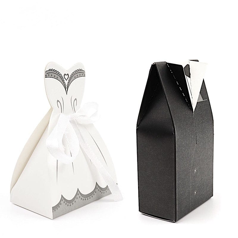 50 White and Black Gift Boxes Wedding Dress and Tuxedo Favor Boxes