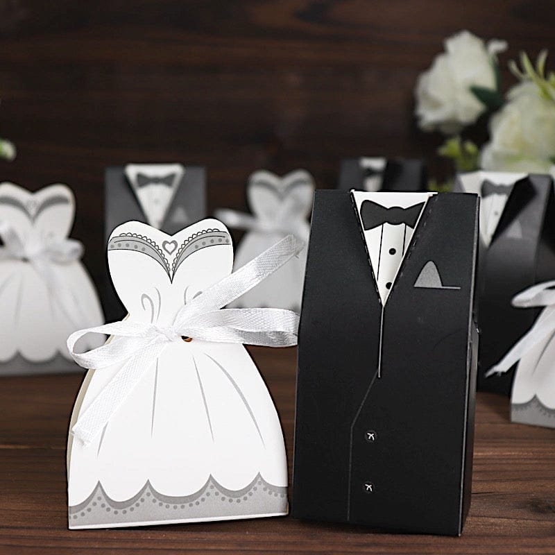 50 White and Black Gift Boxes Wedding Dress and Tuxedo Favor Boxes