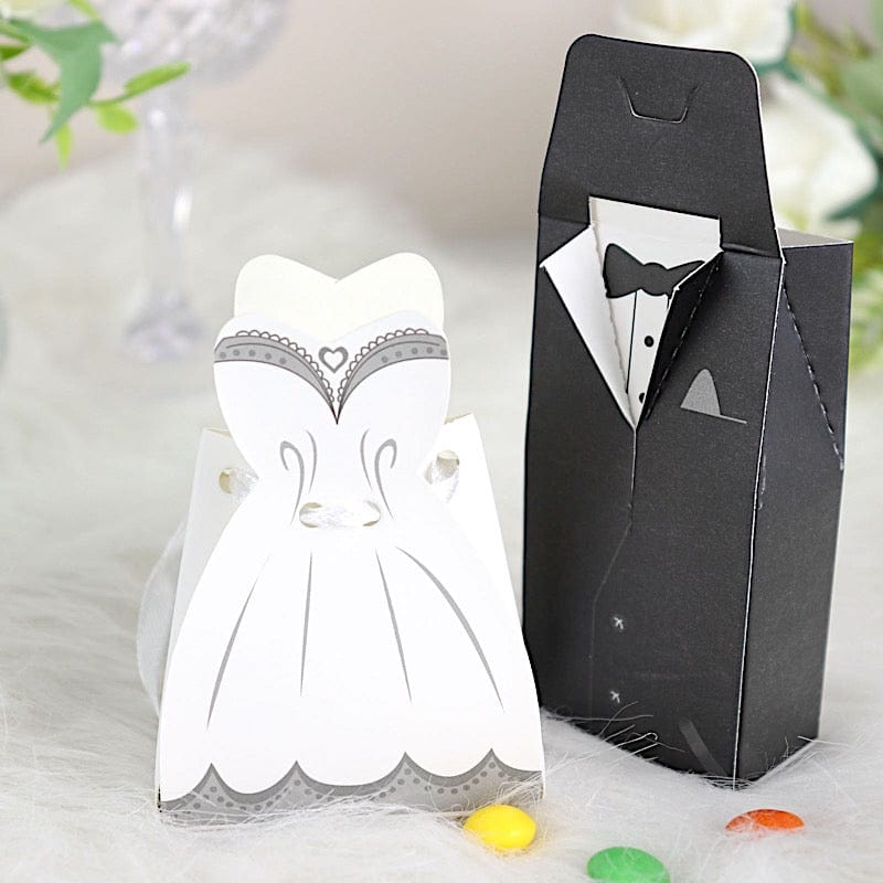 50 White and Black Gift Boxes Wedding Dress and Tuxedo Favor Boxes