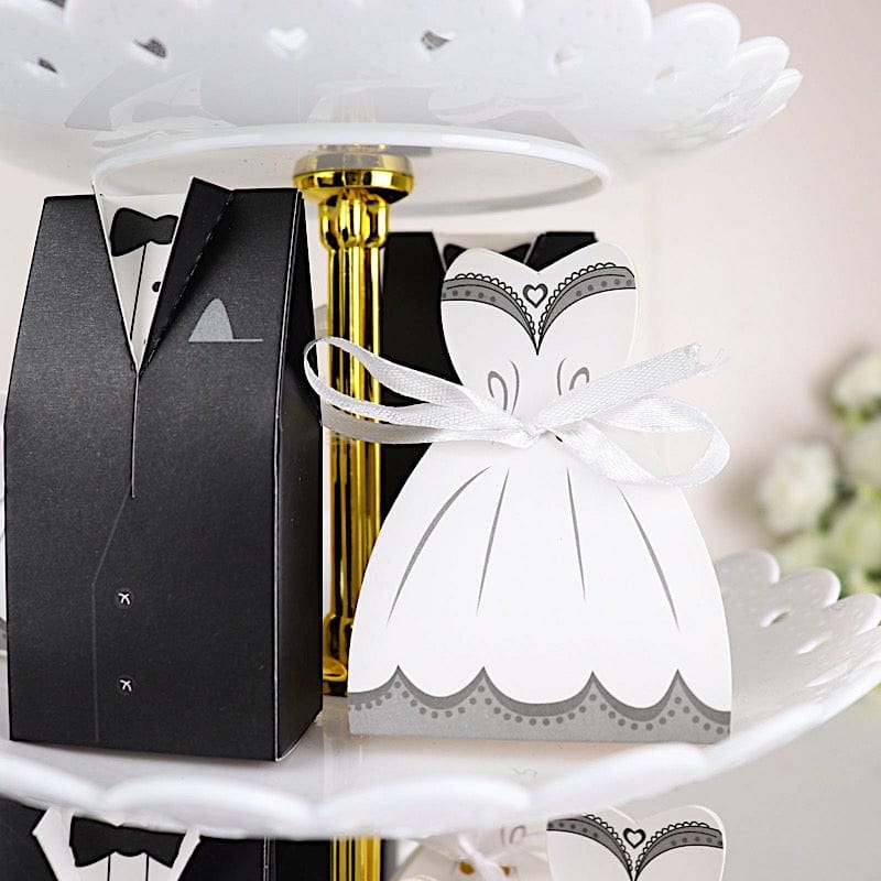 50 White and Black Gift Boxes Wedding Dress and Tuxedo Favor Boxes