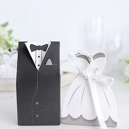 50 White and Black Gift Boxes Wedding Dress and Tuxedo Favor Boxes