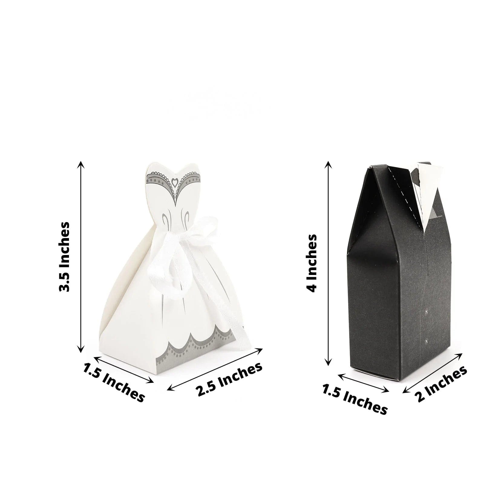 50 White and Black Gift Boxes Wedding Dress and Tuxedo Favor Boxes