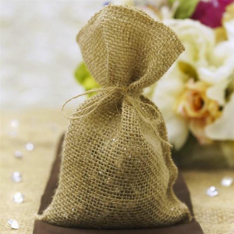 10 Natural Brown Burlap Favor Gift Bags