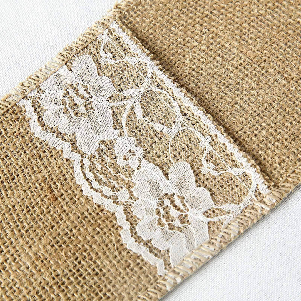 10 pcs 4"x 8" Natural Burlap with Lace Silverware Napkin Holders Pouches