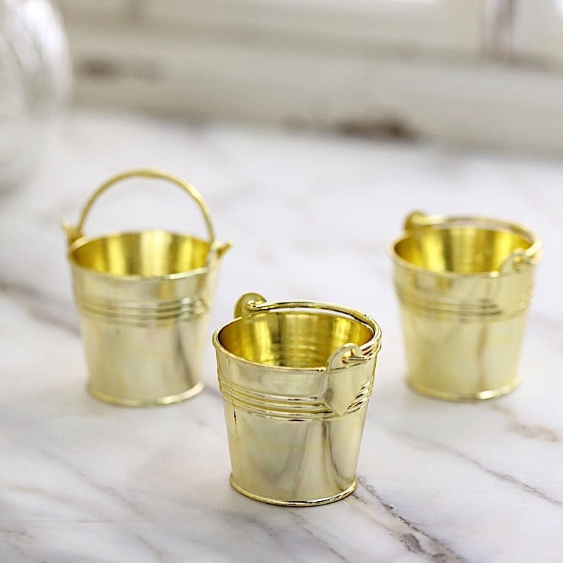 12 Gold 2 in Mini Pail Bucket Planter Party Favor Candy Gift Holders ...