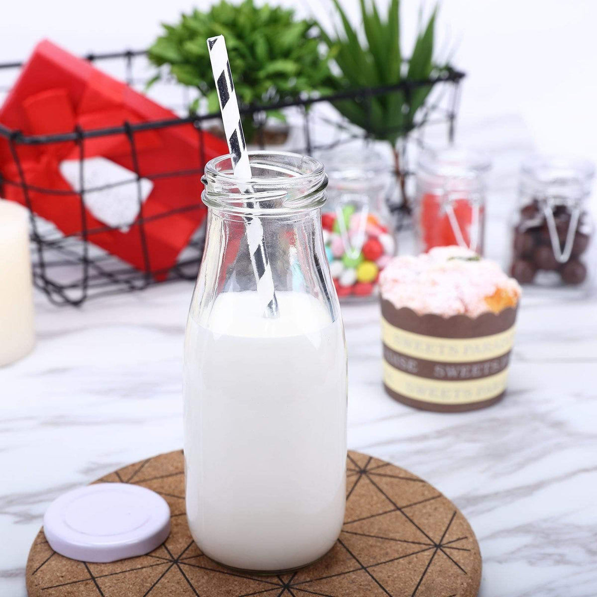Buy Radiant Day Co. Glass Milk Bottle with Extra Lids - Set of 2