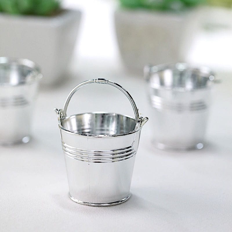 12 Silver 2 in Mini Pail Bucket Planter Party Favor Candy Gift Holders ...