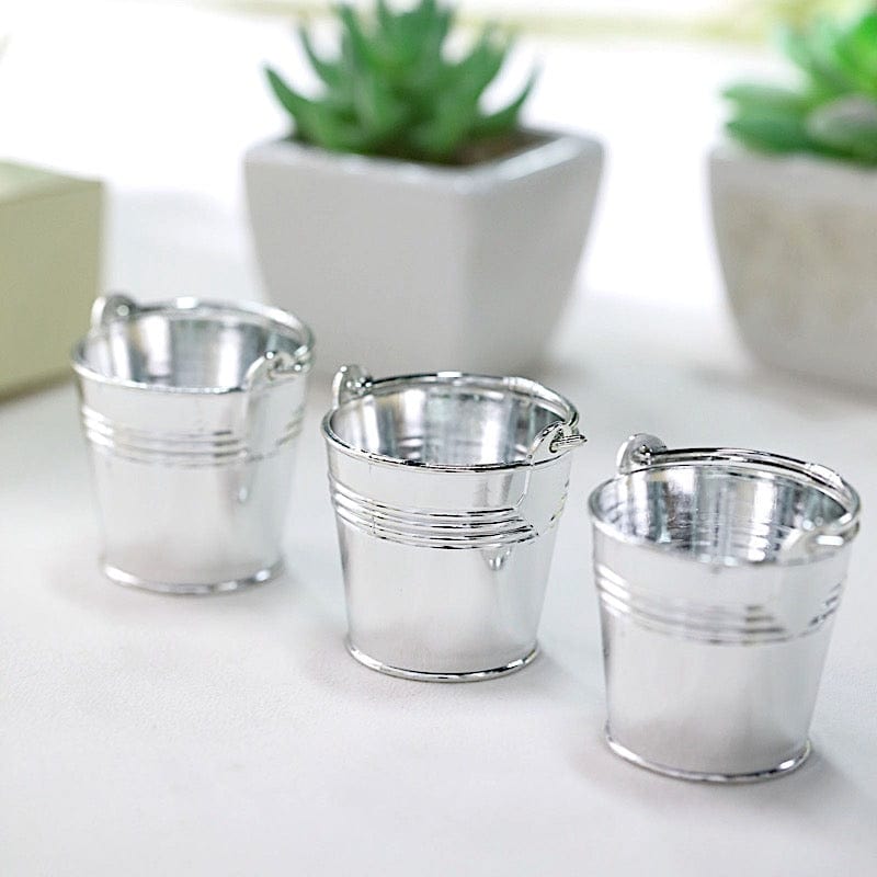 12 Silver 2 in Mini Pail Bucket Planter Party Favor Candy Gift Holders ...