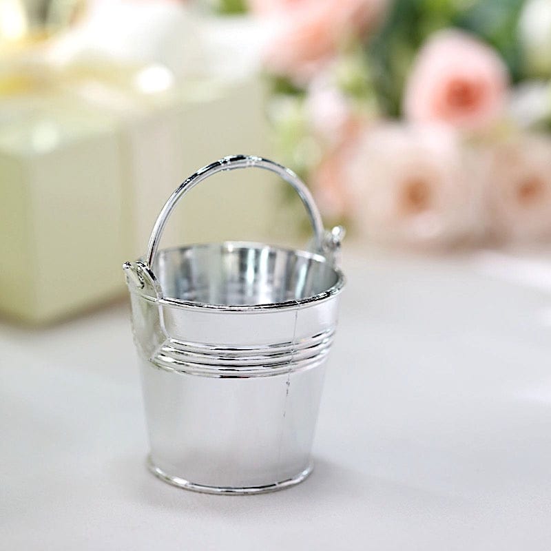 12 Silver 2 in Mini Pail Bucket Planter Party Favor Candy Gift Holders ...