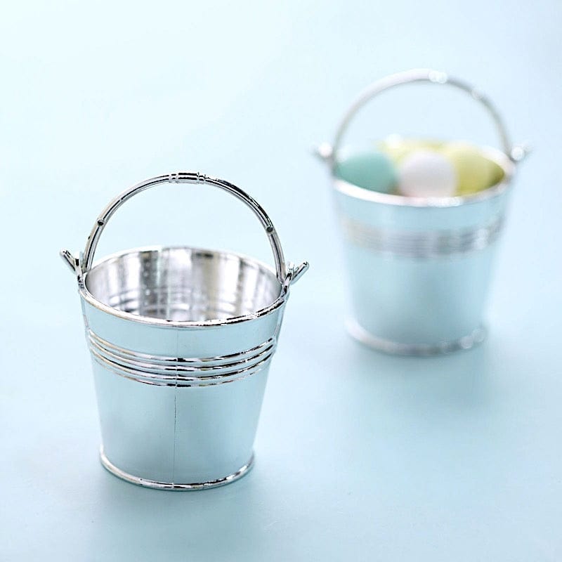 12 Silver 2 in Mini Pail Bucket Planter Party Favor Candy Gift Holders ...