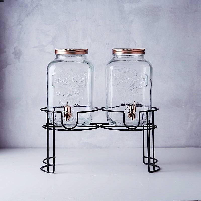 Balsa Circle 2 Pcs 2 Gallons Clear Glass Beverage Dispensers Jar with Spigot and Stand Set Wedding Birthday Centerpieces Holidays