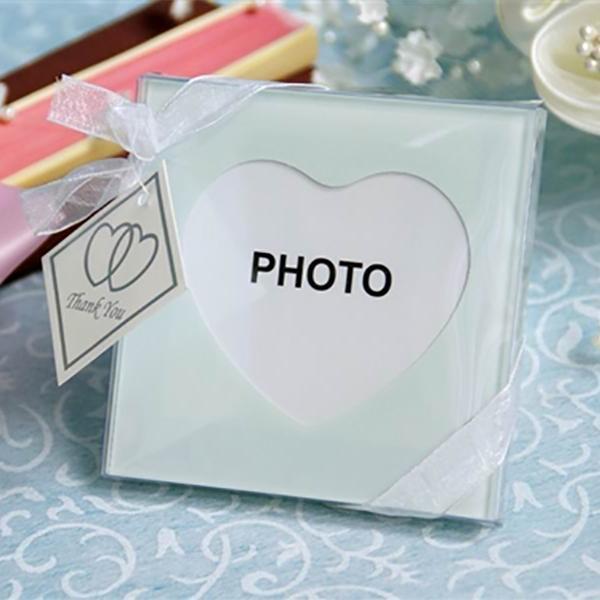 2 pcs Frosted Glass Coasters with Heart Picture Frames in a Gift Box