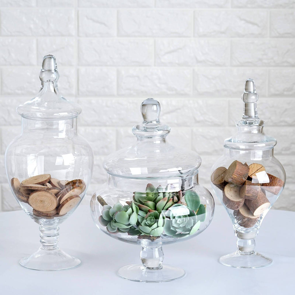 3 pcs 10 12 14 tall Clear Glass Apothecary Jars with Lids