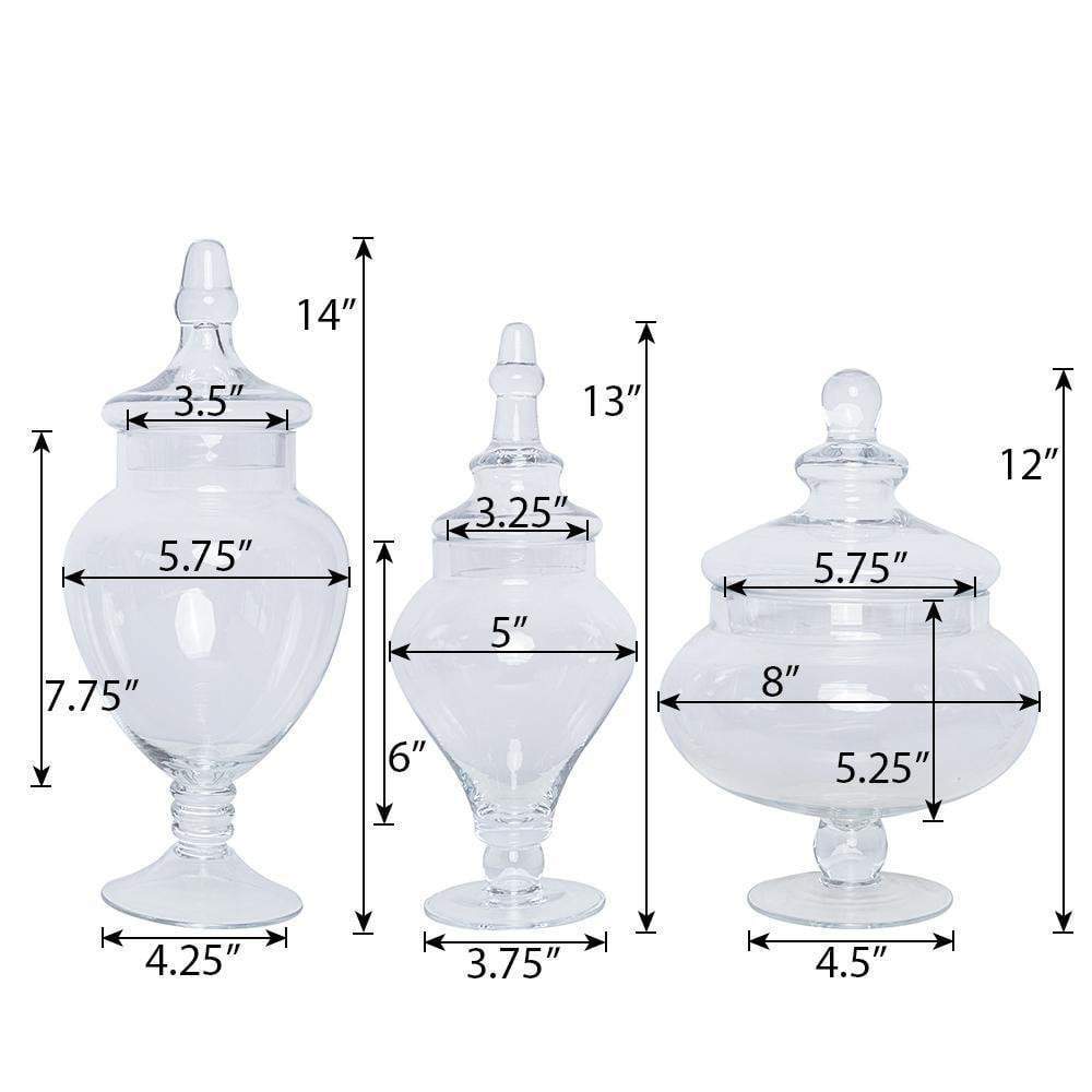 Efavormart Set of 3 Clear Apothecary Glass Candy Jars With Lids - 9/13/14