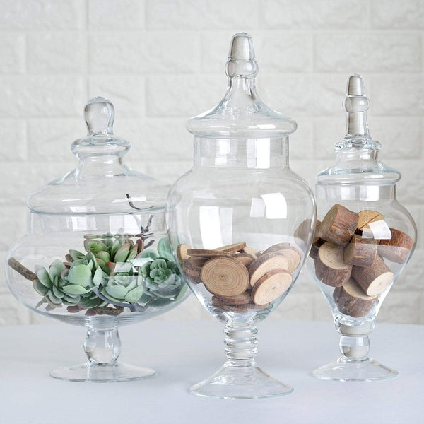 3 pcs 12" 13" 14" tall Clear Glass Apothecary Jars with Lids