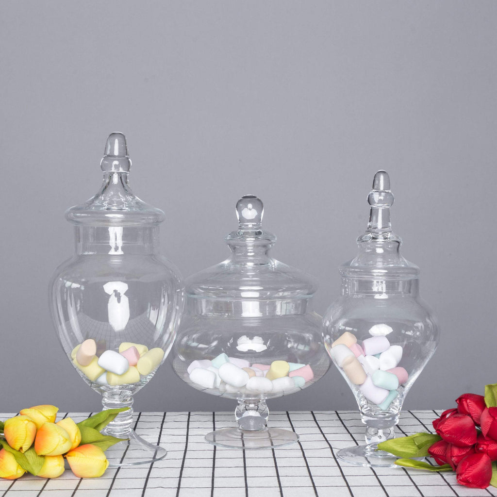 3 pcs 12" 13" 14" tall Clear Glass Apothecary Jars with Lids