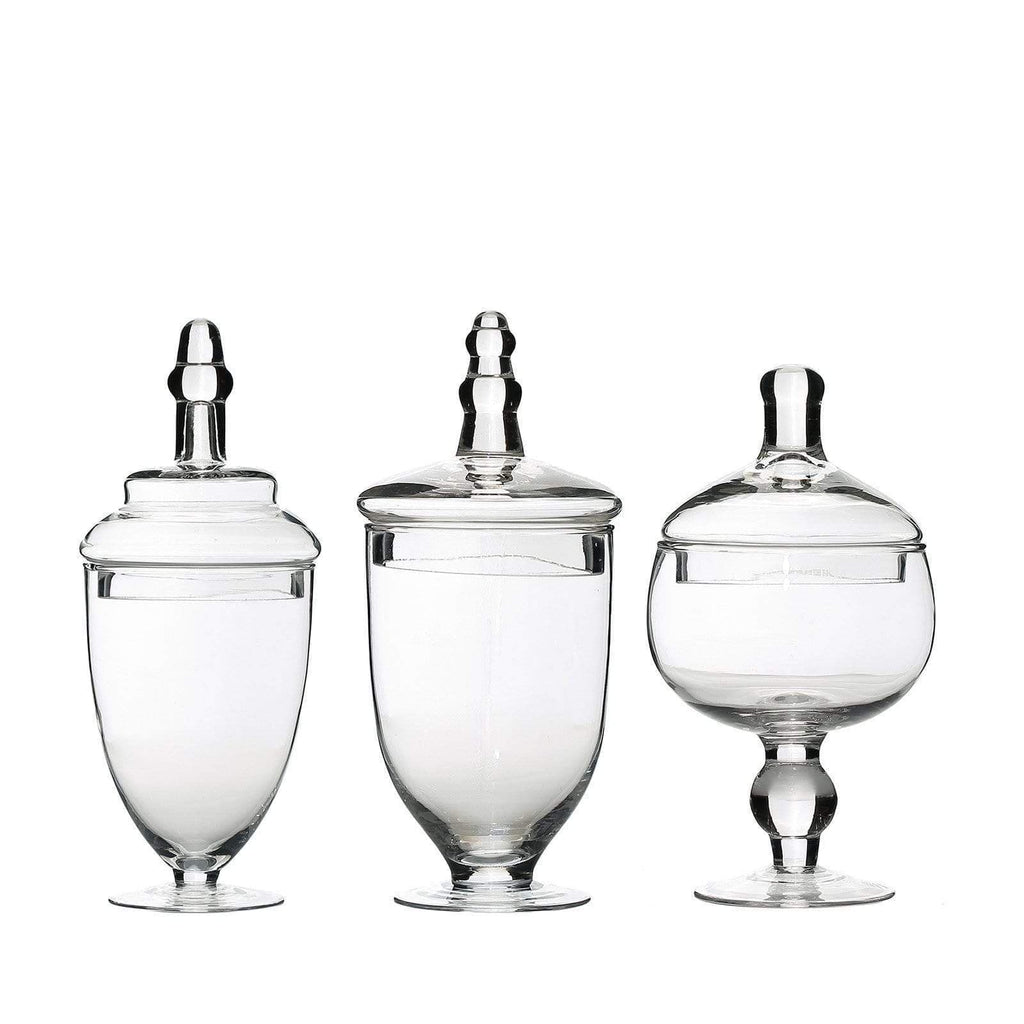 3 pcs 9" 10" 11" tall Clear Glass Apothecary Jars with Lids