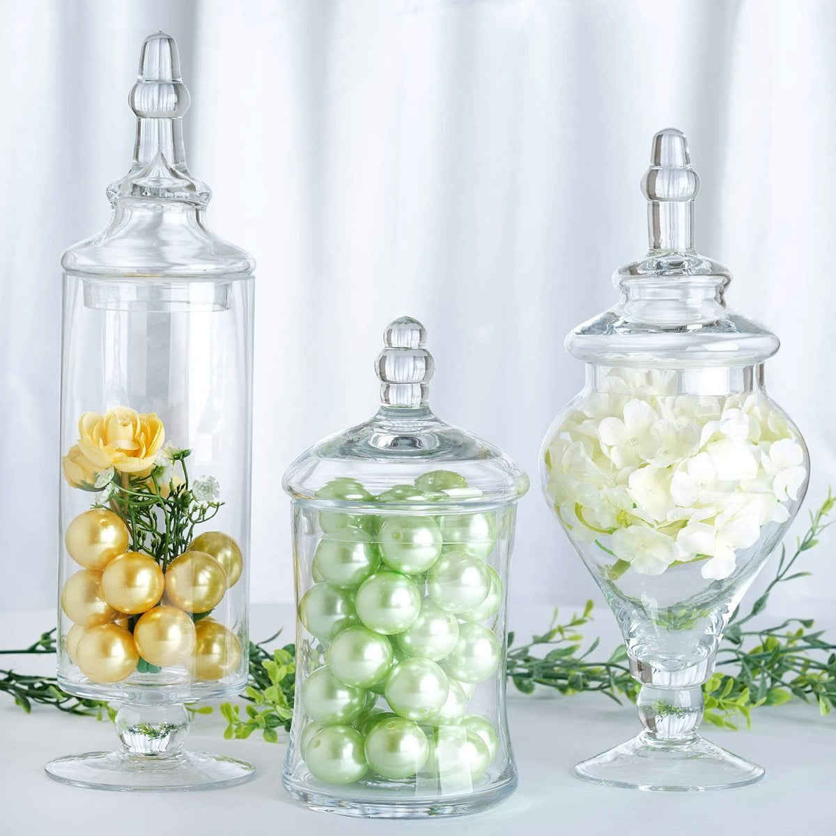 Clear Decorative Glass Jars with Lids, Set of 3  Glass jars with lids,  Glass apothecary jars, Glass jars