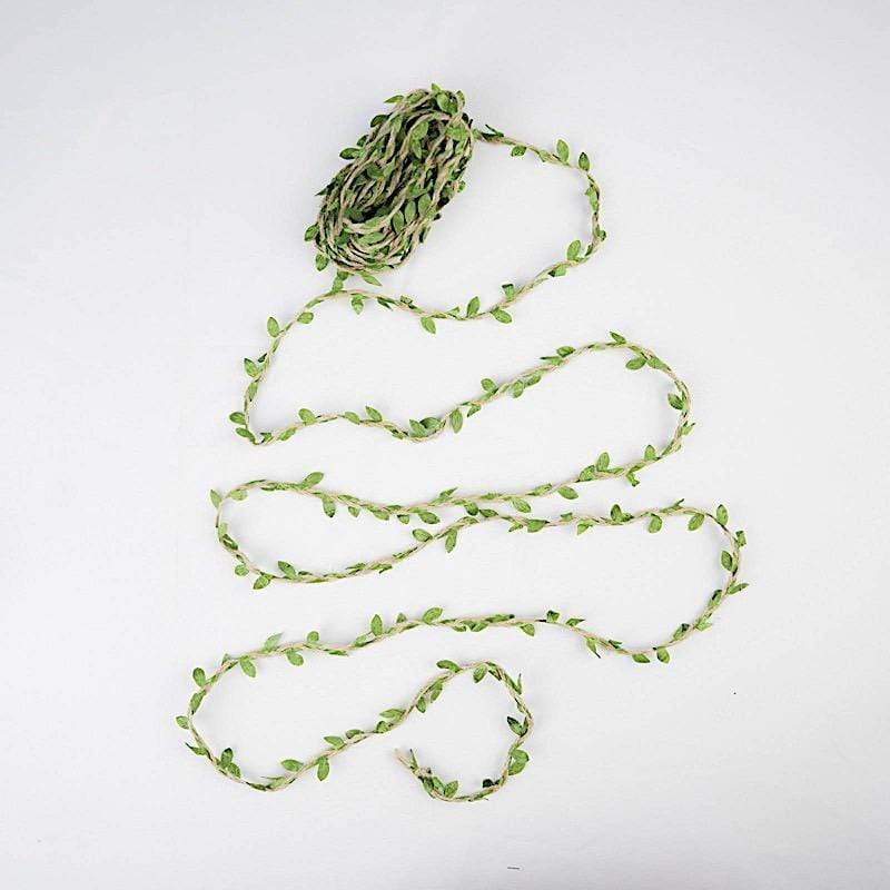 32 feet Natural Jute String Ribbon with Green Artificial Craft Leaves
