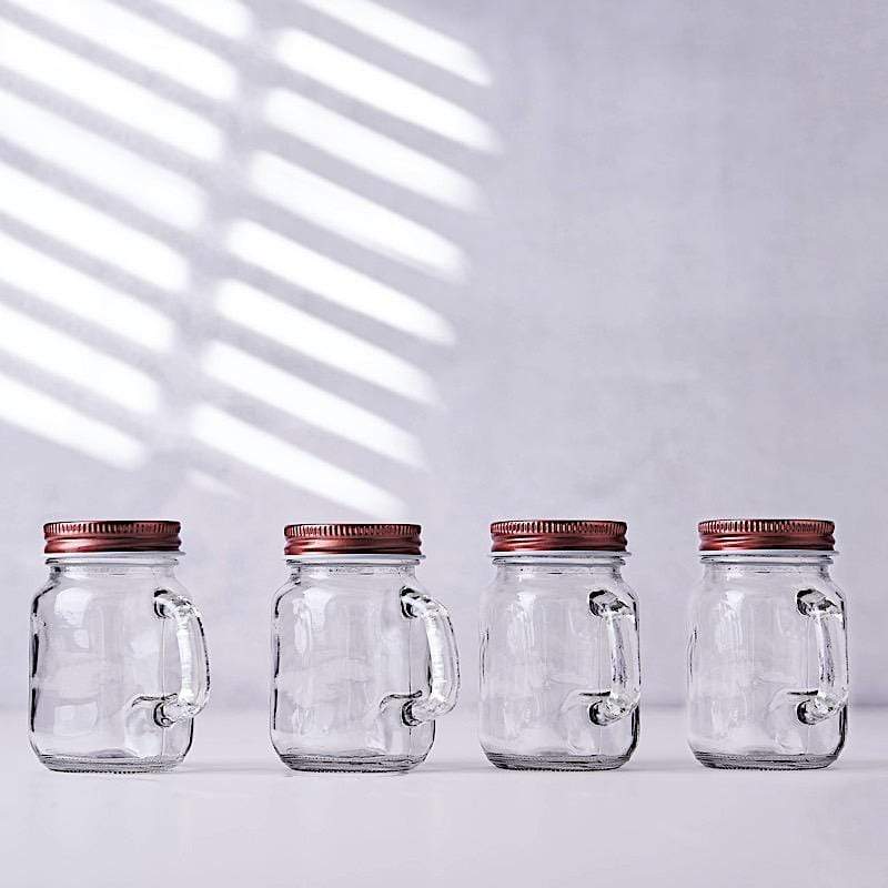 4 pcs 4 oz Glass Mason Mini Jars with Lids - Clear and Rose Gold