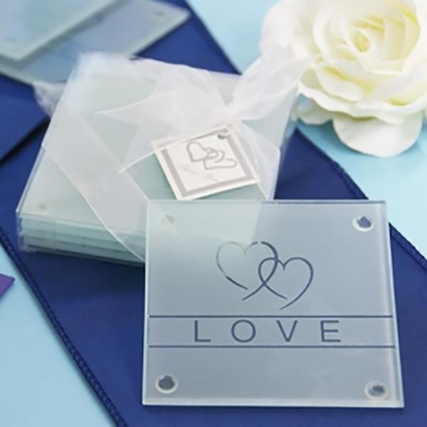 4 pcs Heart and Love Glass Coasters in a Gift Box