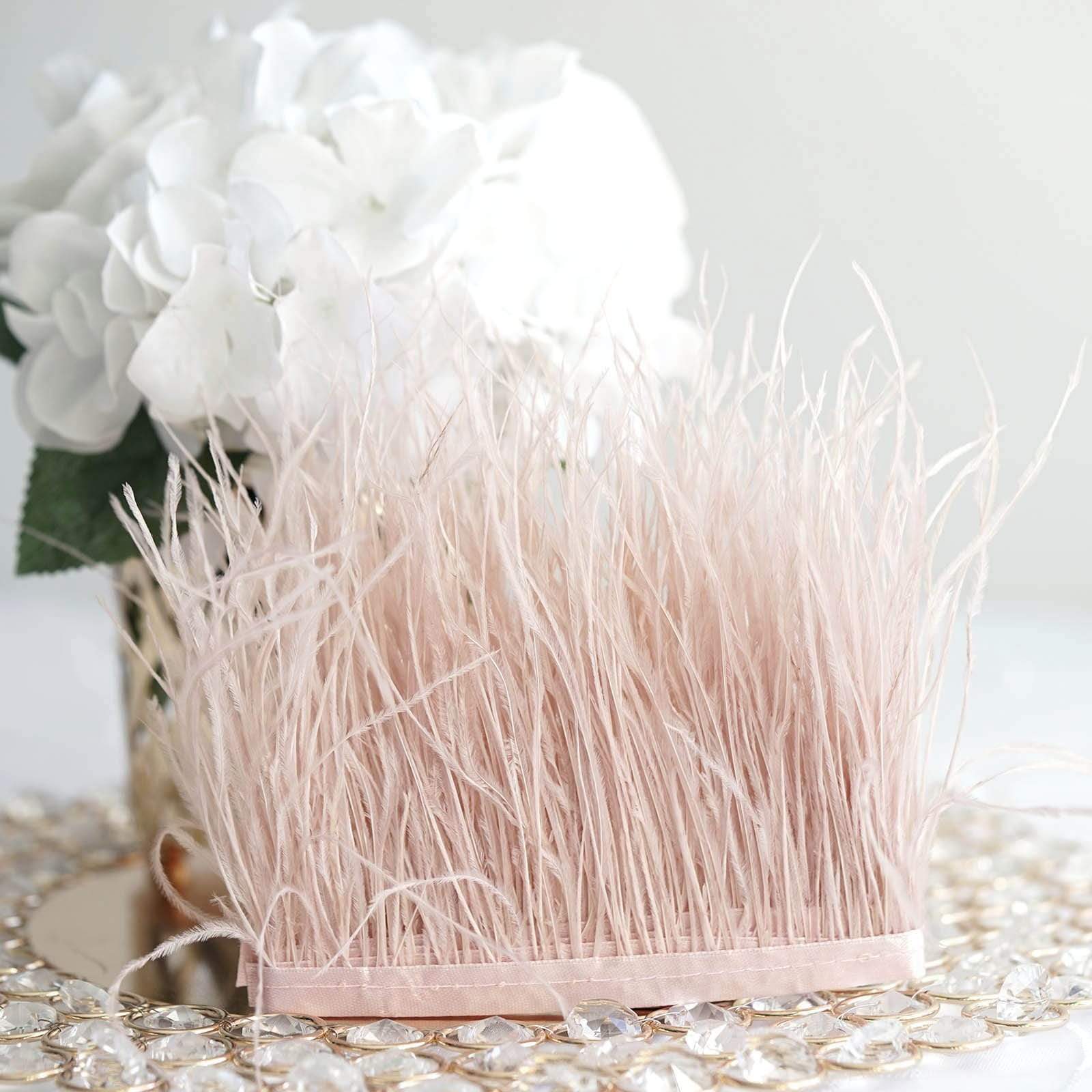 39 in long Natural Ostrich Feathers Trim with Satin Ribbon