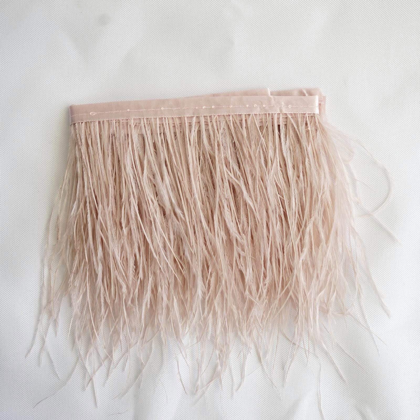 39 in long Natural Ostrich Feathers Trim with Satin Ribbon