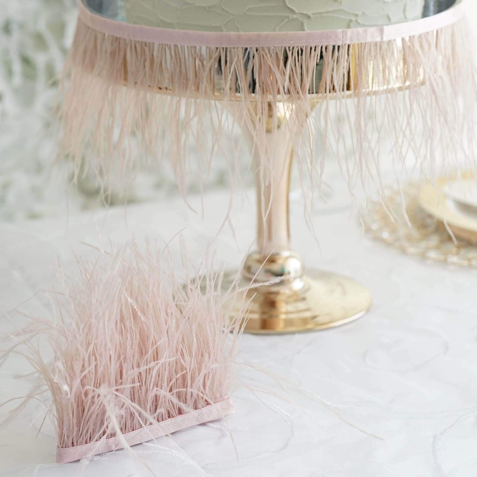 39 in long Natural Ostrich Feathers Trim with Satin Ribbon