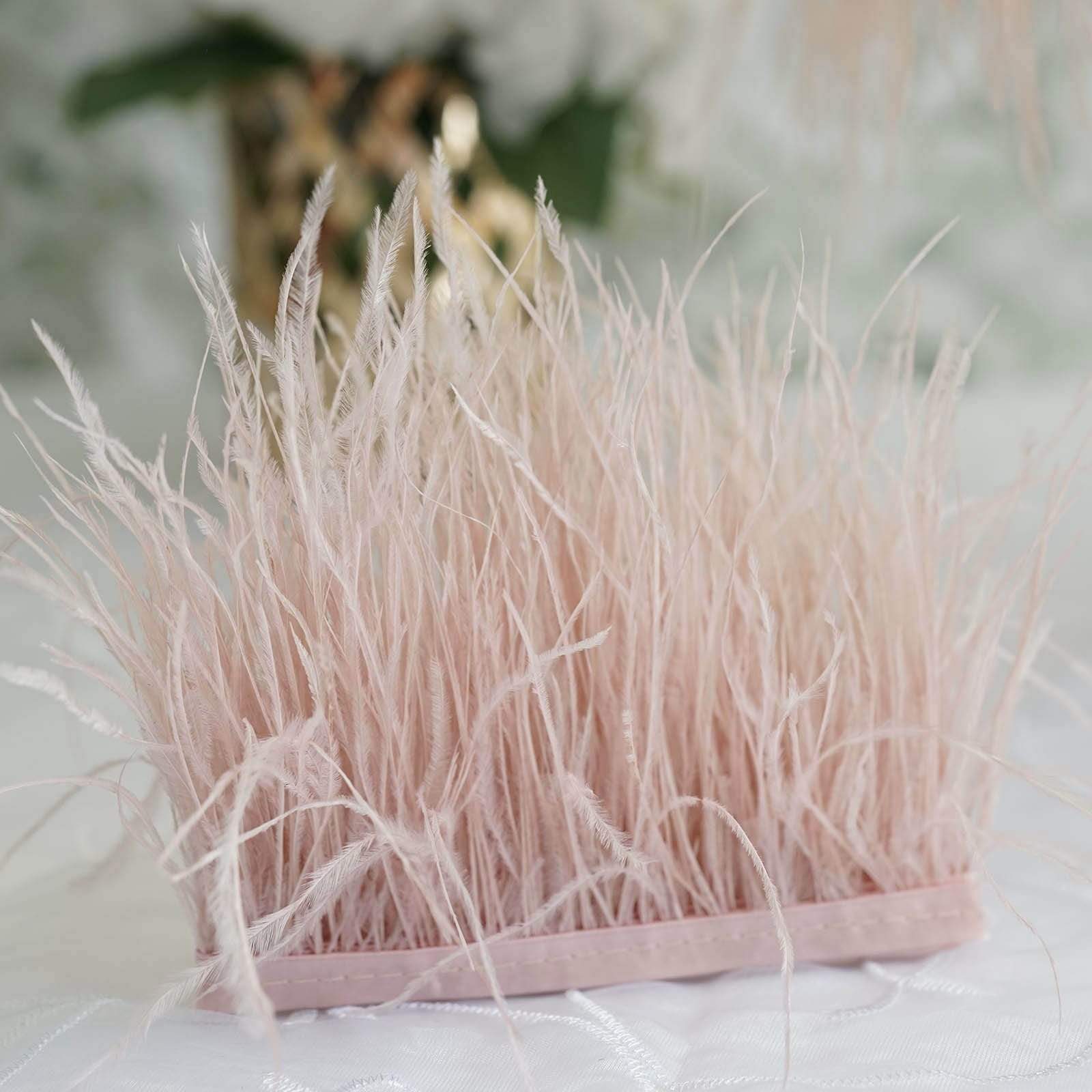 39 in long Natural Ostrich Feathers Trim with Satin Ribbon