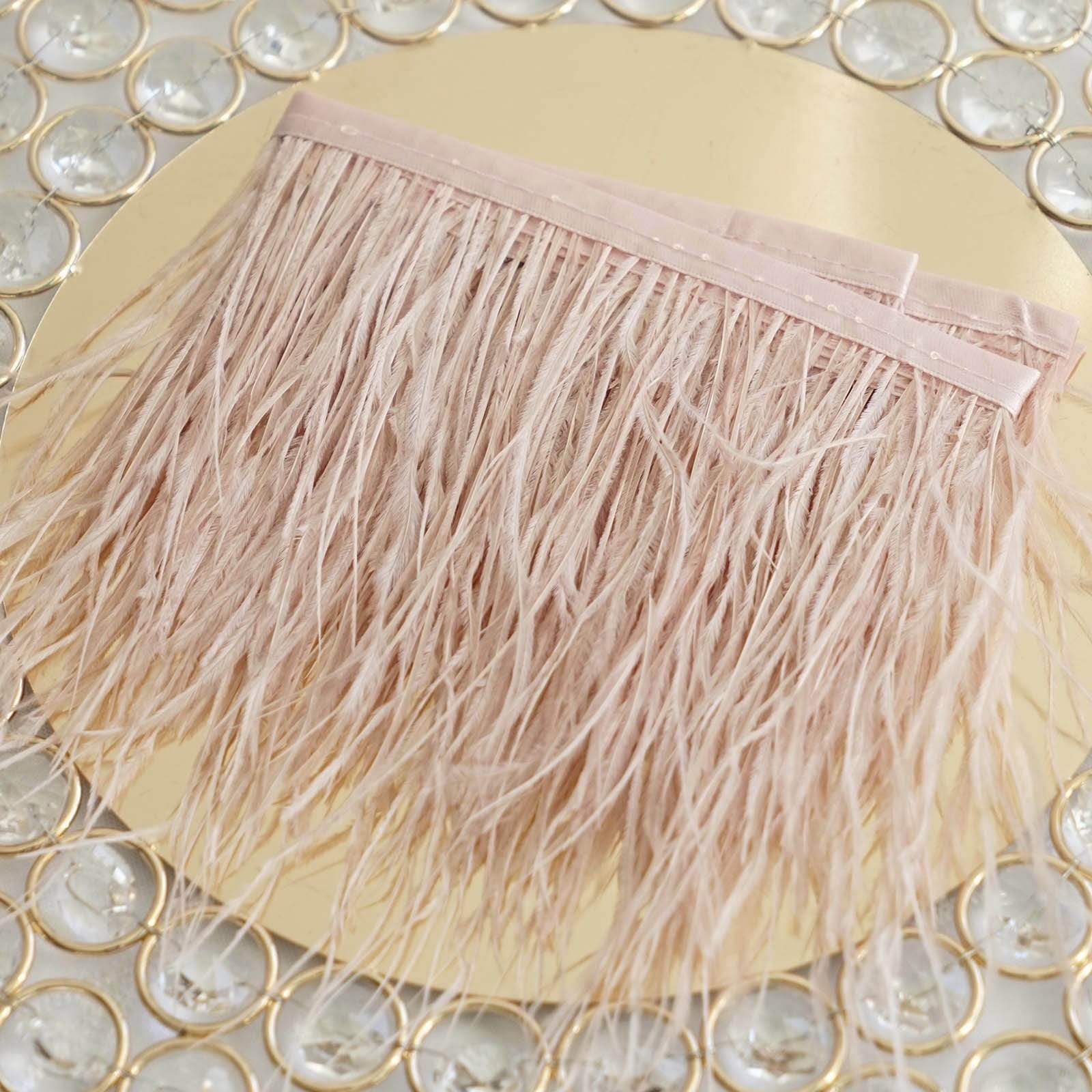 39 in long Natural Ostrich Feathers Trim with Satin Ribbon
