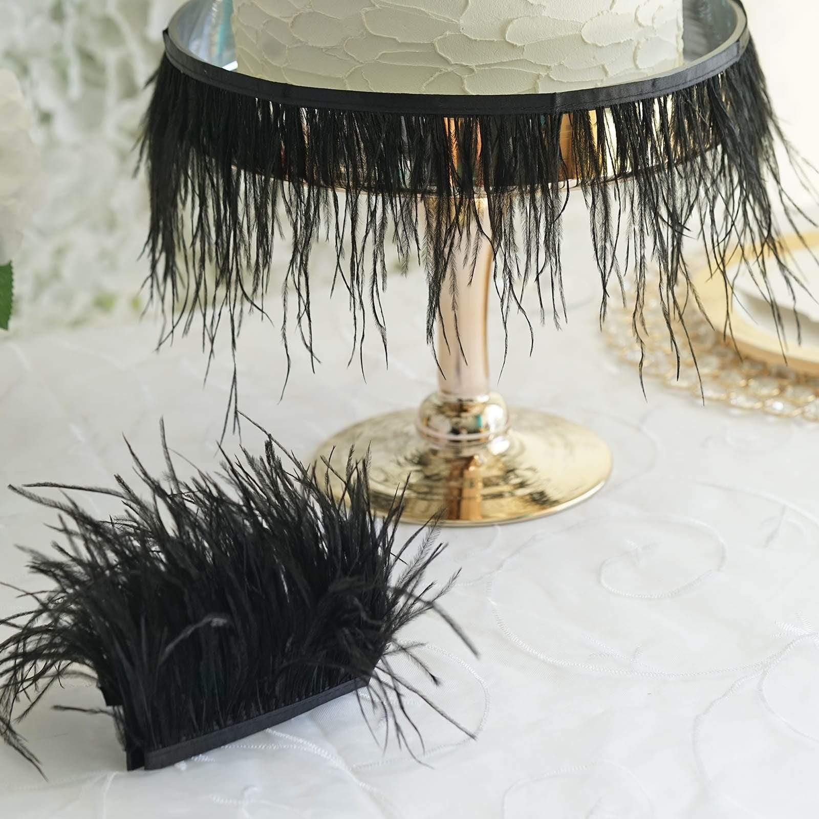 39 in long Natural Ostrich Feathers Trim with Satin Ribbon