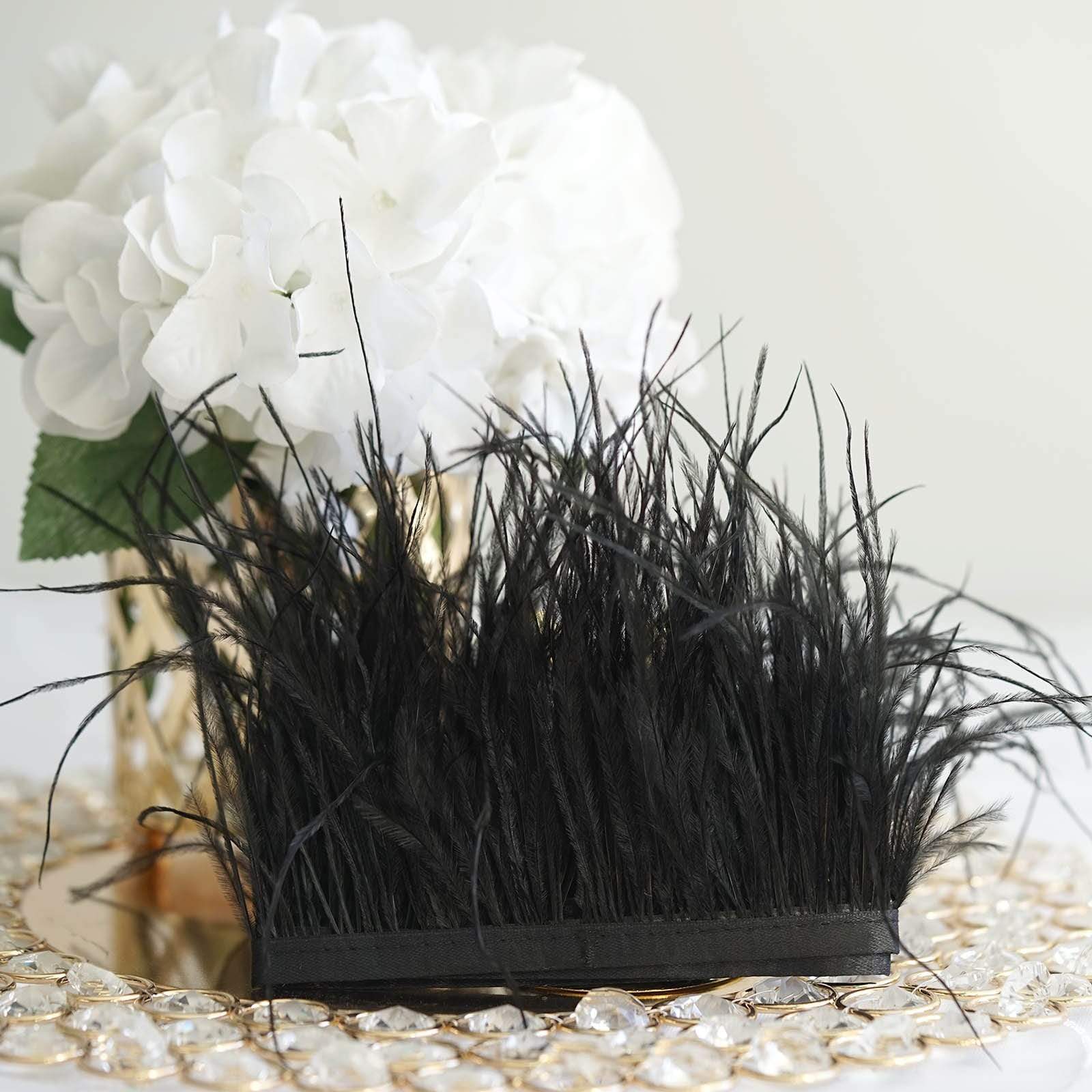39 in long Natural Ostrich Feathers Trim with Satin Ribbon