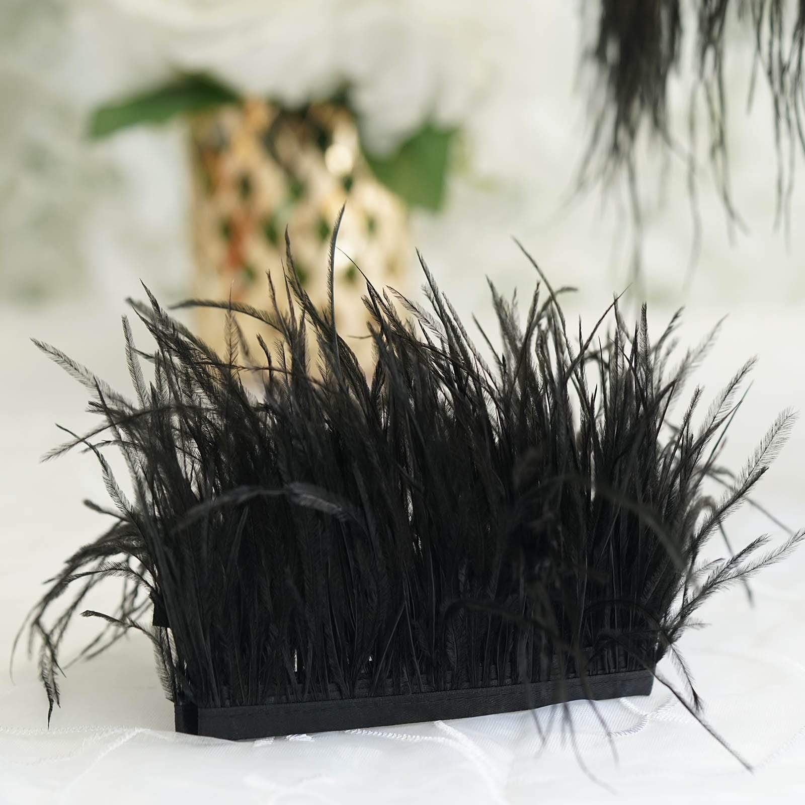 39 in long Natural Ostrich Feathers Trim with Satin Ribbon