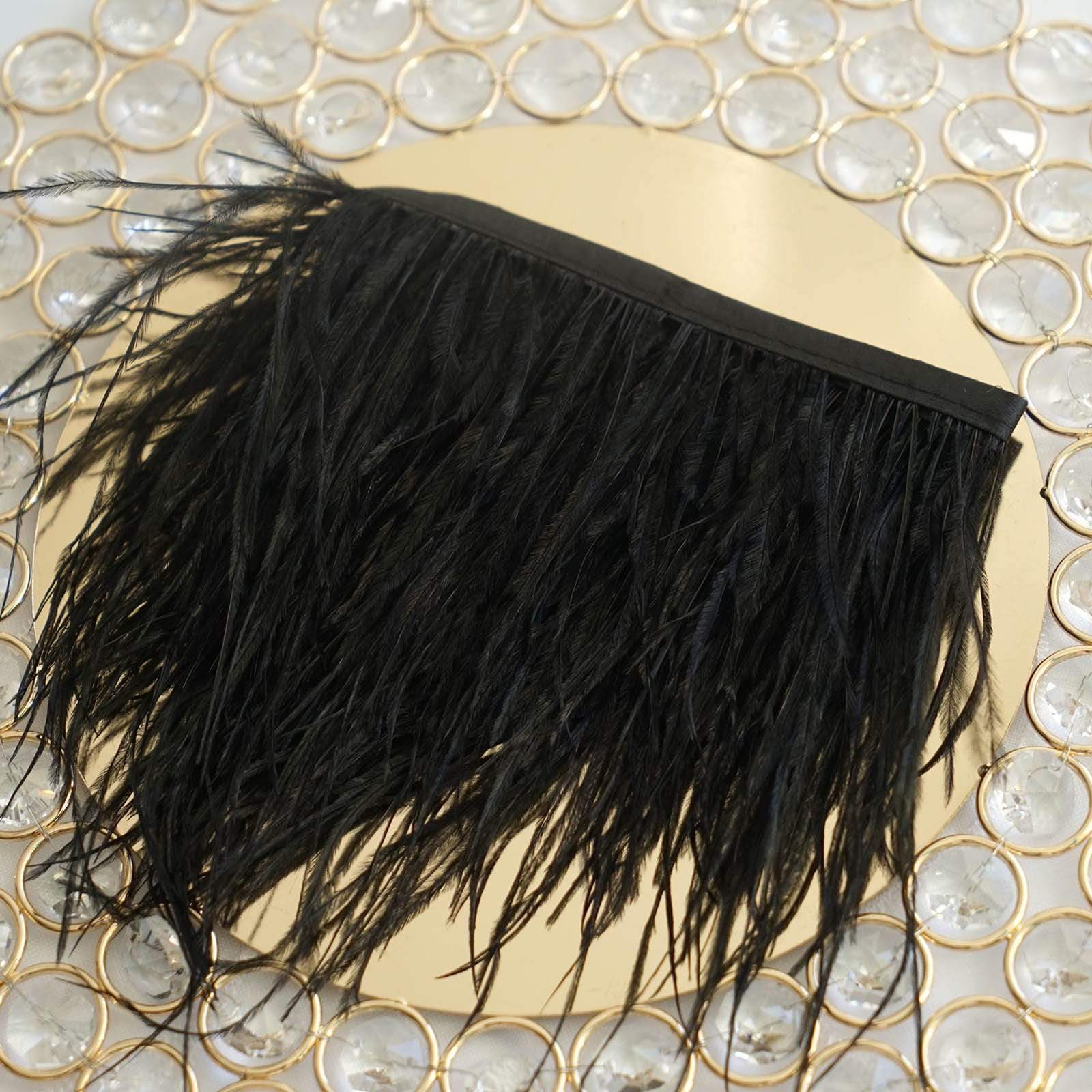 39 in long Natural Ostrich Feathers Trim with Satin Ribbon