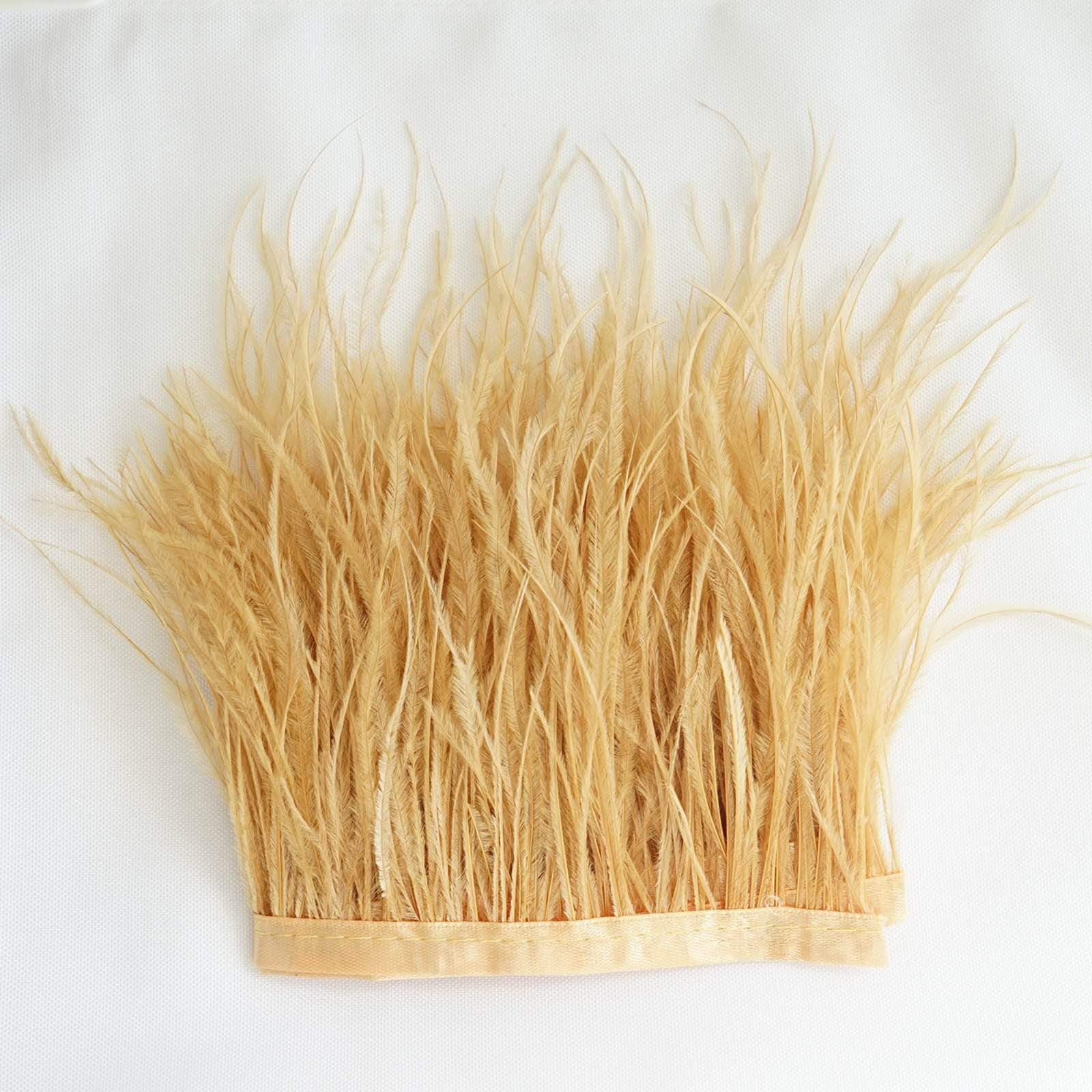 39 in long Natural Ostrich Feathers Trim with Satin Ribbon