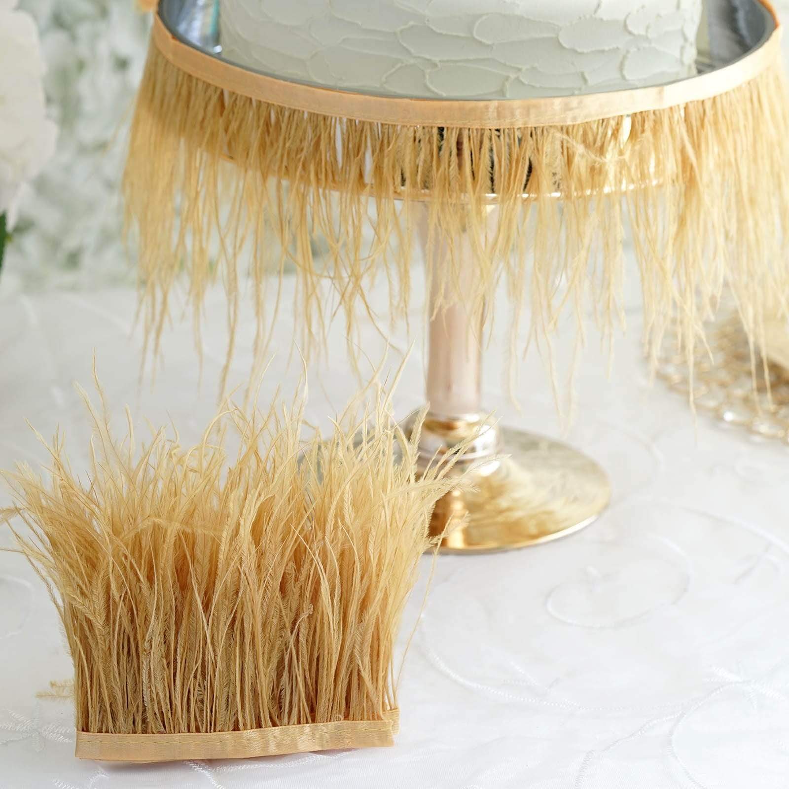 39 in long Natural Ostrich Feathers Trim with Satin Ribbon