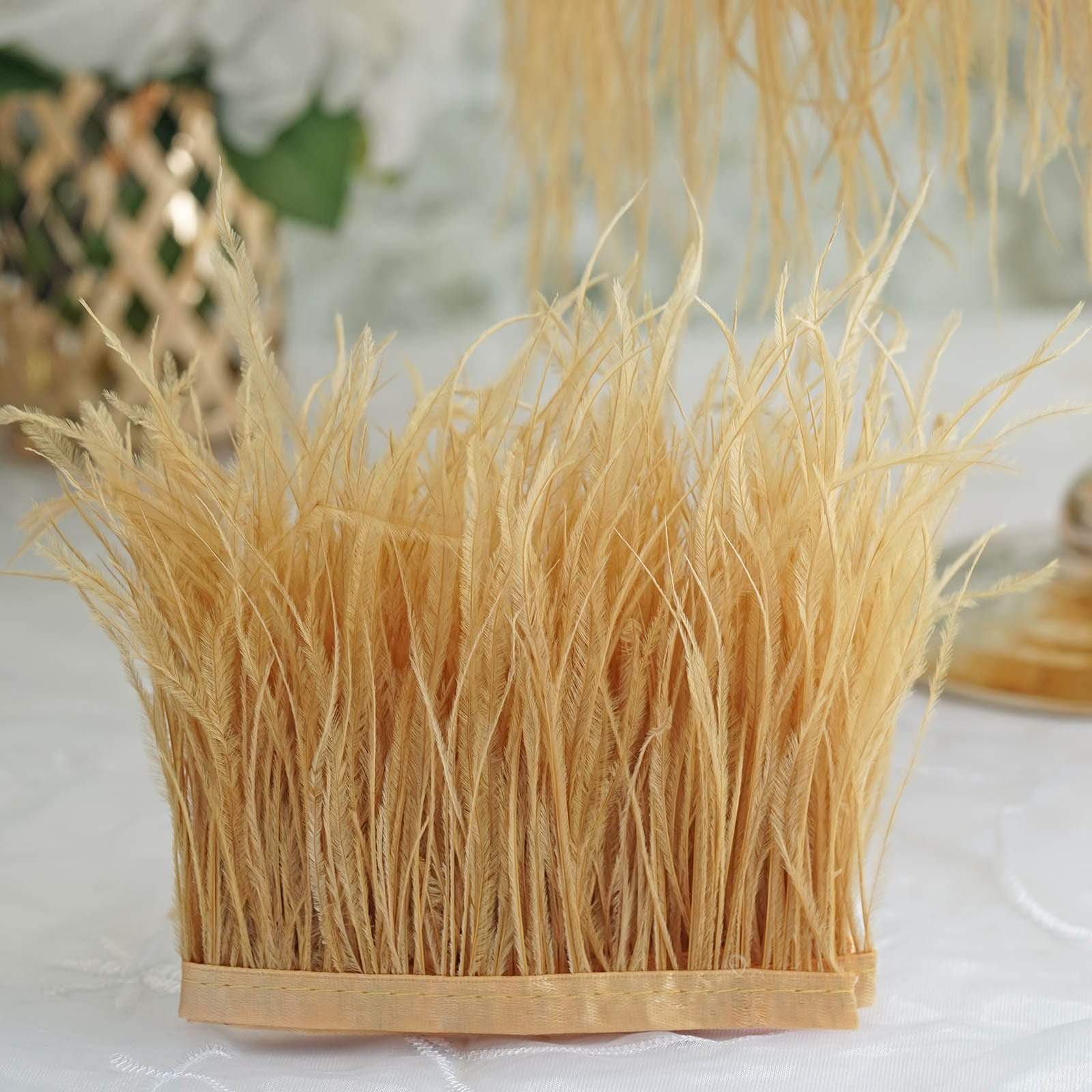 39 in long Natural Ostrich Feathers Trim with Satin Ribbon
