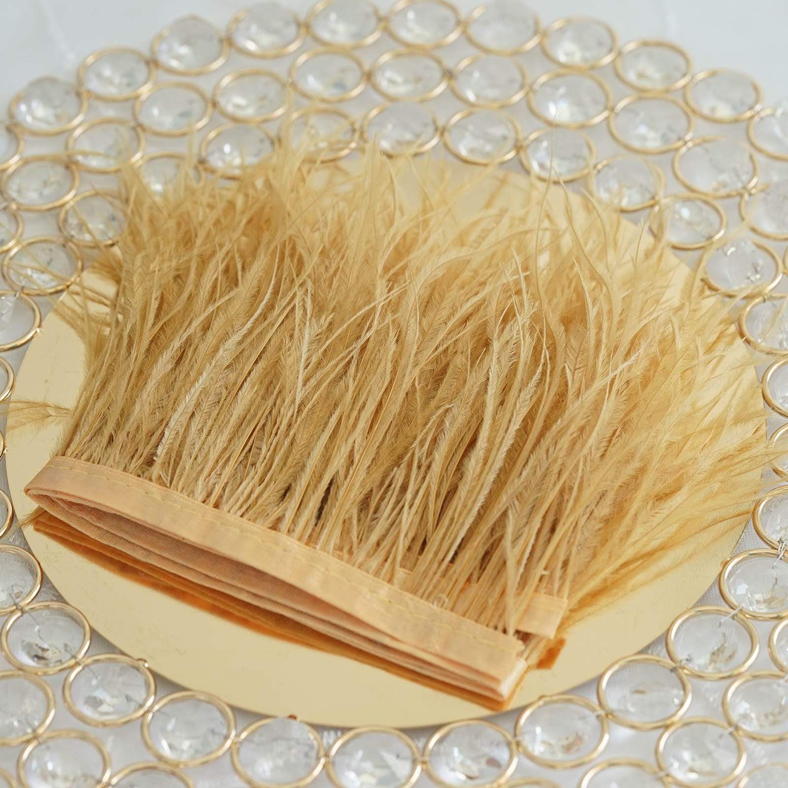 39 in long Natural Ostrich Feathers Trim with Satin Ribbon