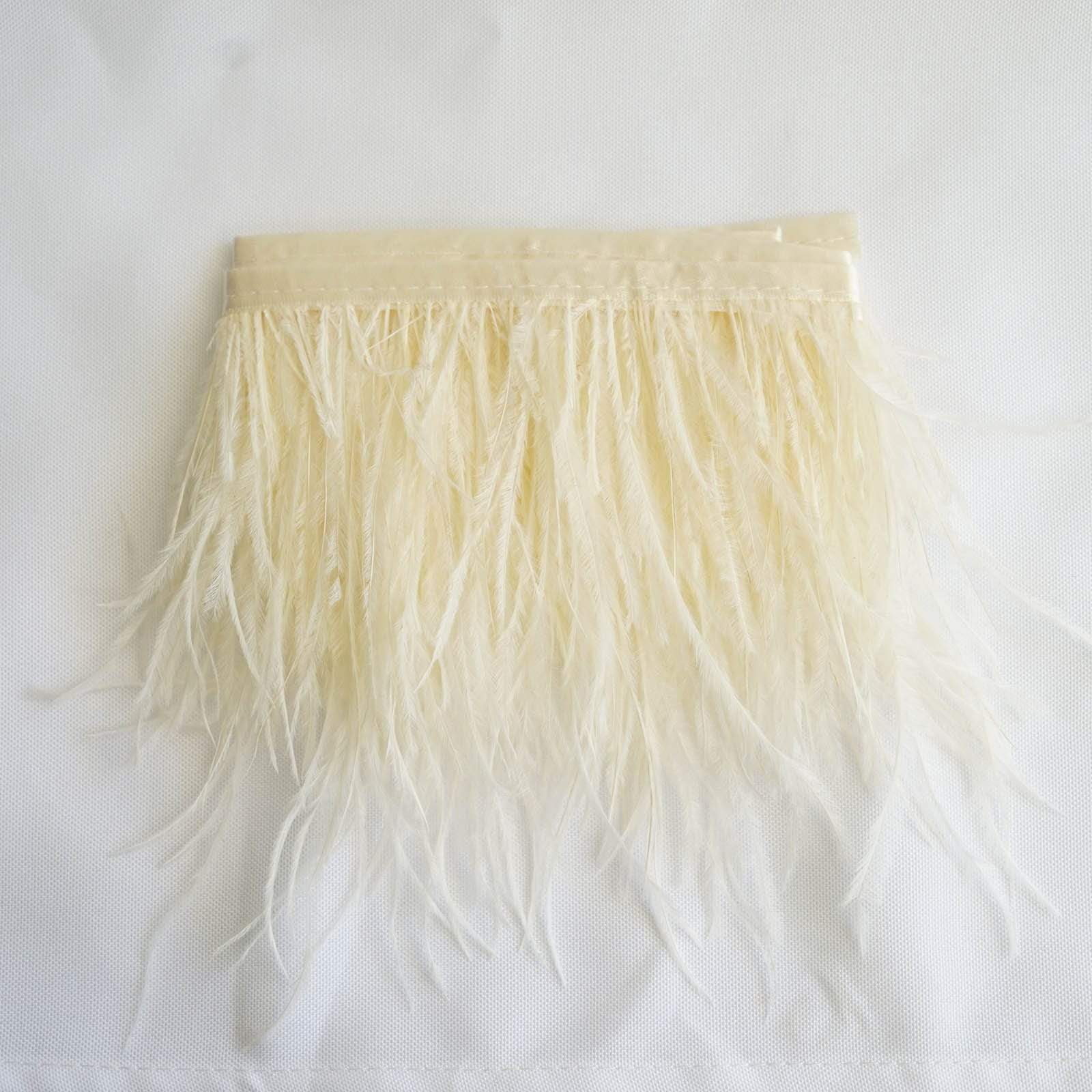 39 in long Natural Ostrich Feathers Trim with Satin Ribbon