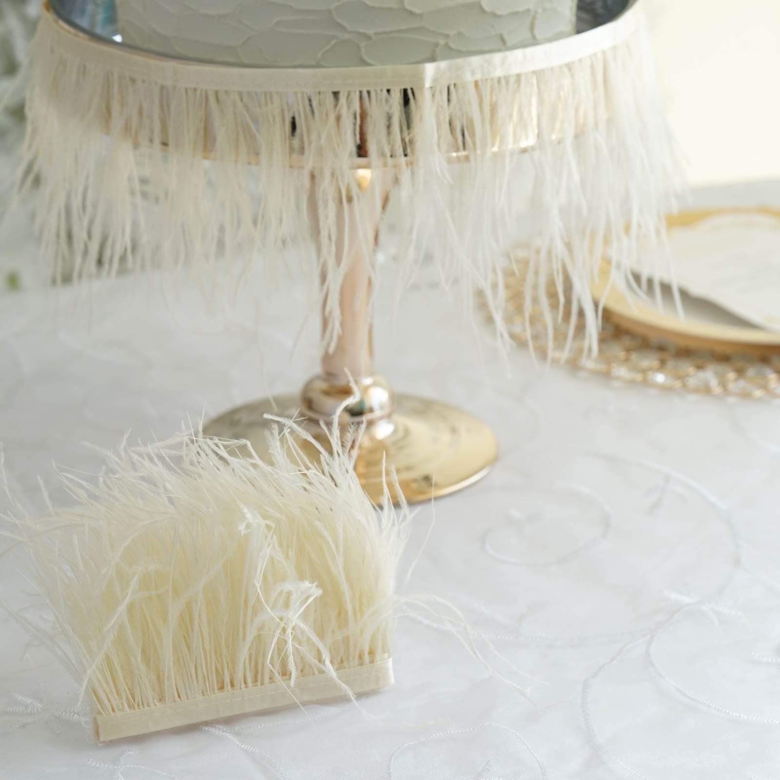 39 in long Natural Ostrich Feathers Trim with Satin Ribbon