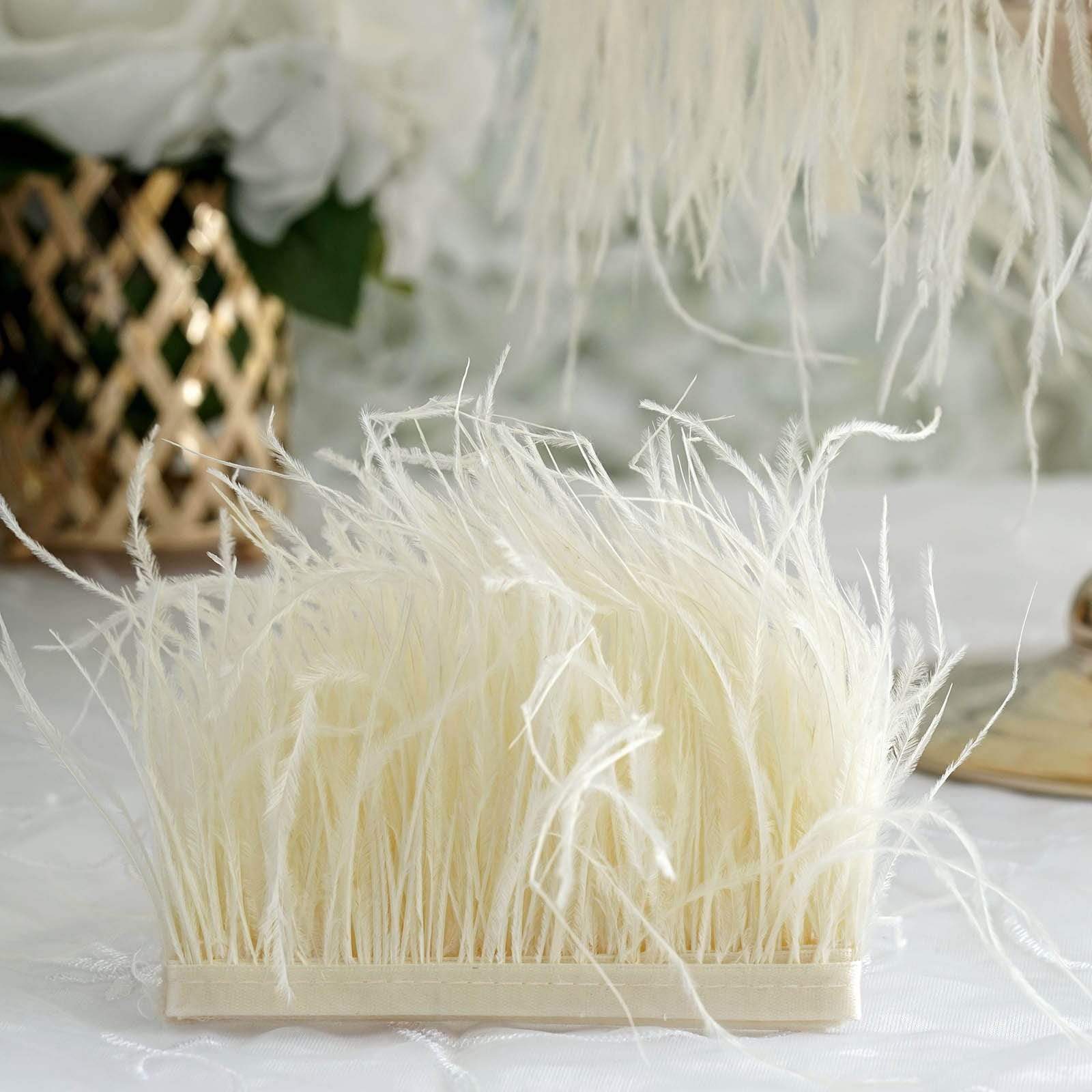 39 in long Natural Ostrich Feathers Trim with Satin Ribbon