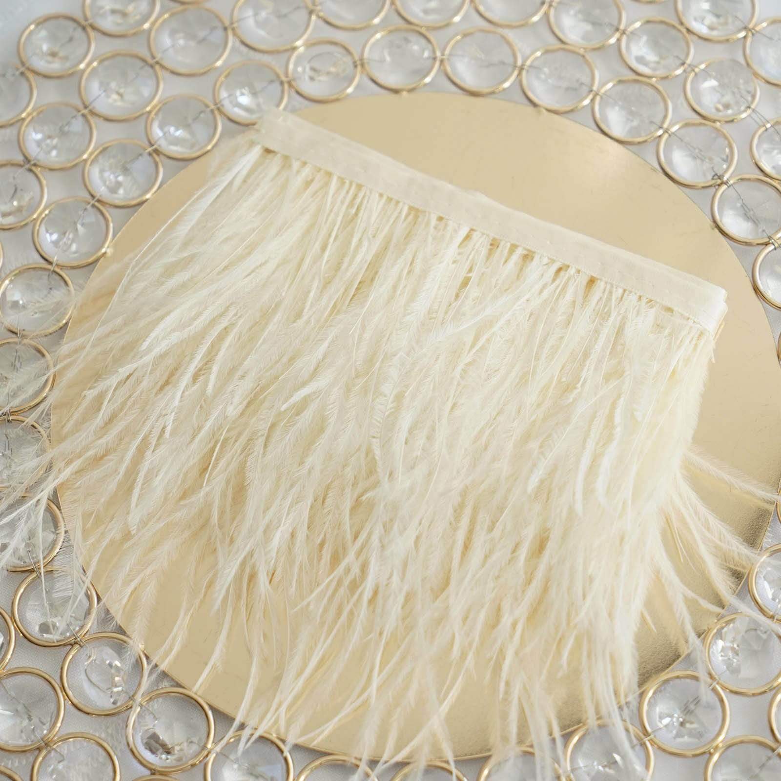 39 in long Natural Ostrich Feathers Trim with Satin Ribbon