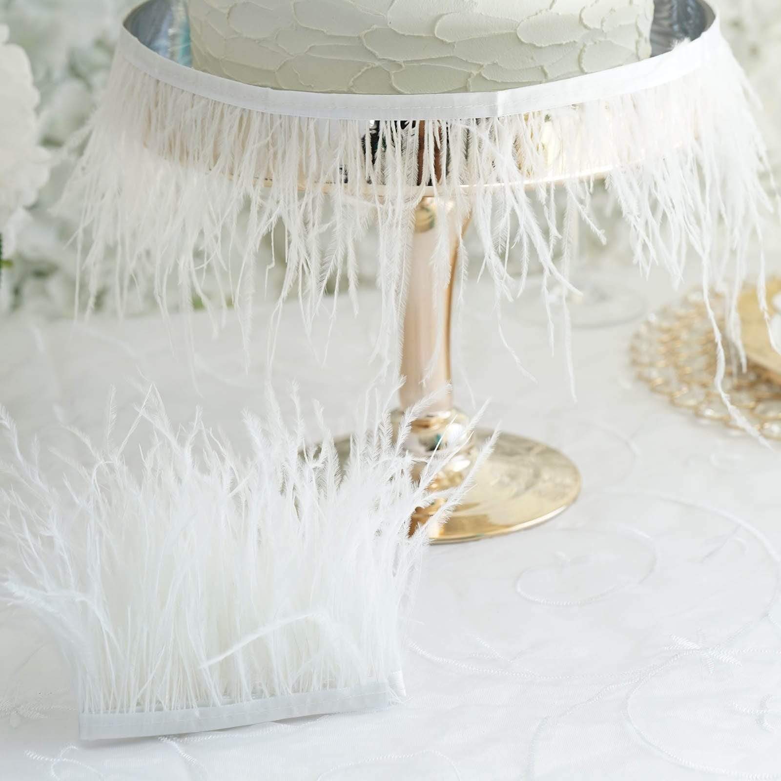 39 in long Natural Ostrich Feathers Trim with Satin Ribbon