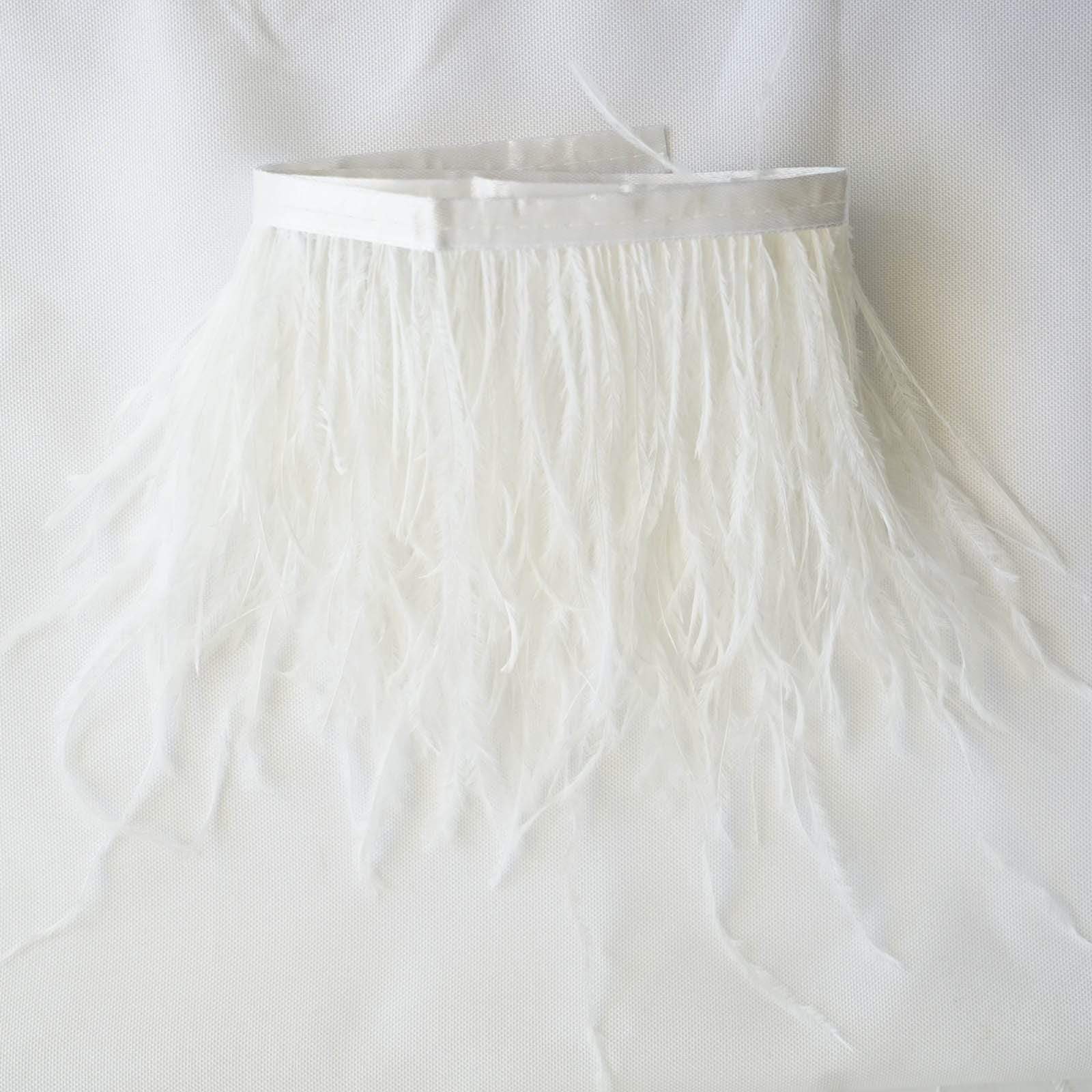 39 in long Natural Ostrich Feathers Trim with Satin Ribbon