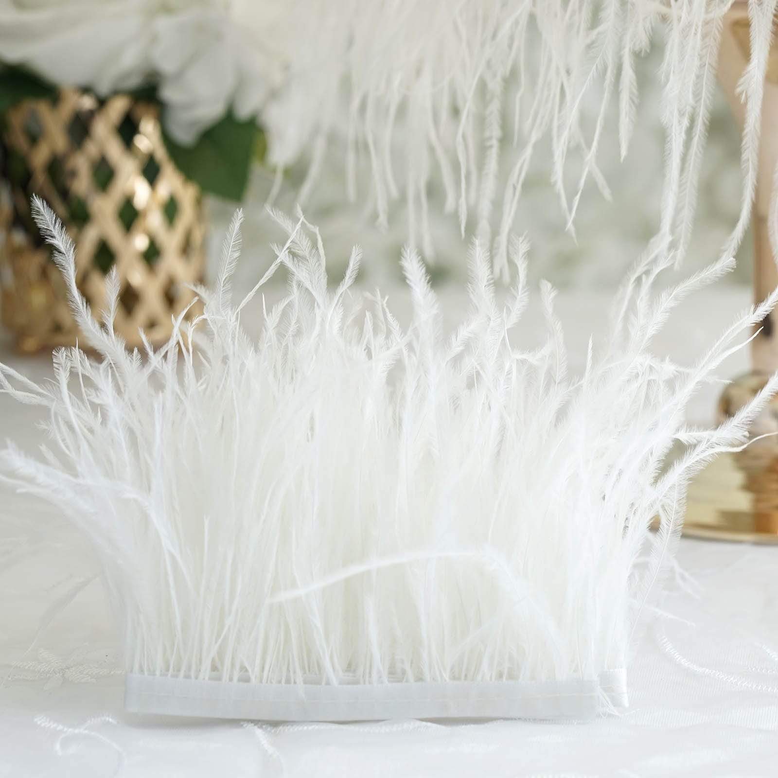 39 in long Natural Ostrich Feathers Trim with Satin Ribbon