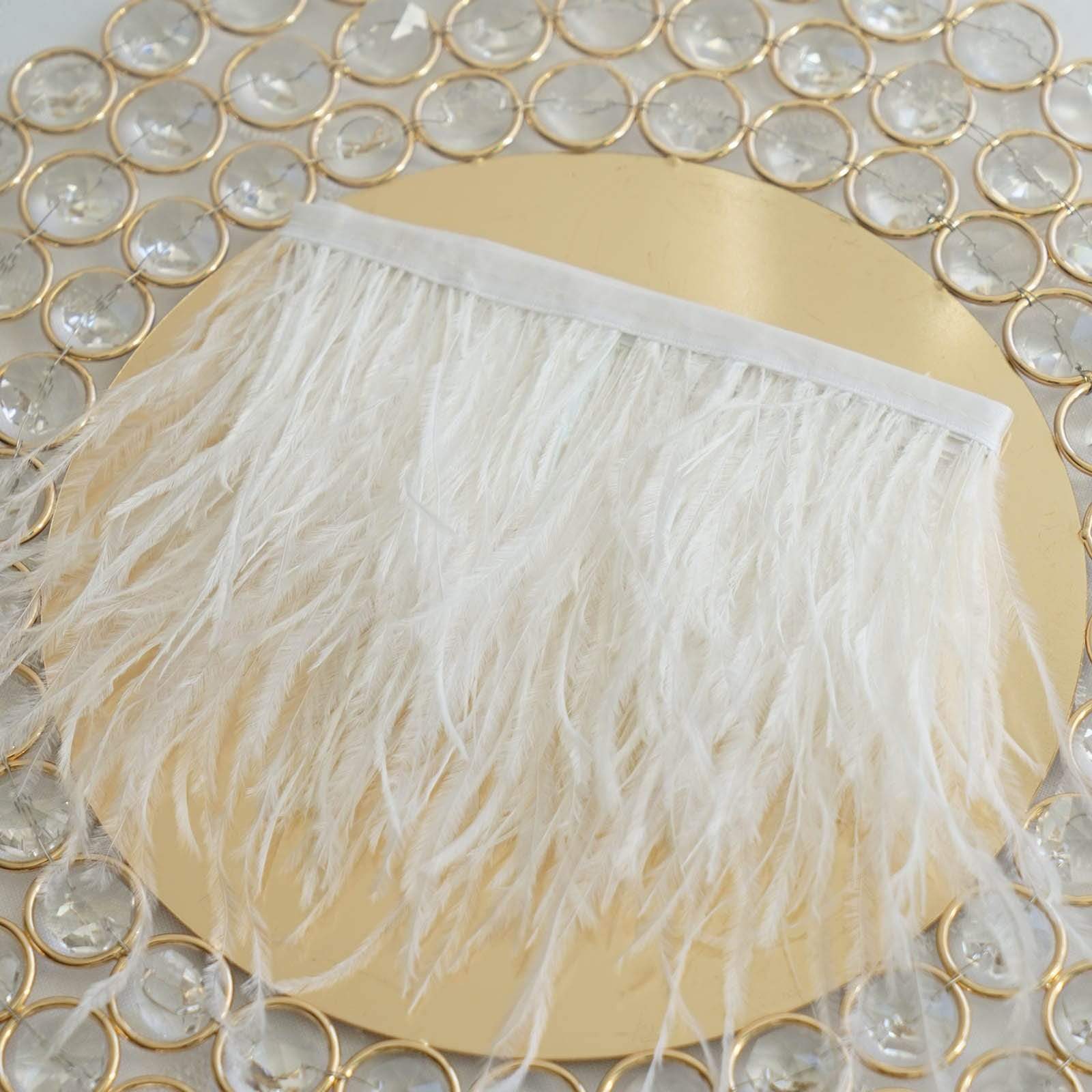 39 in long Natural Ostrich Feathers Trim with Satin Ribbon