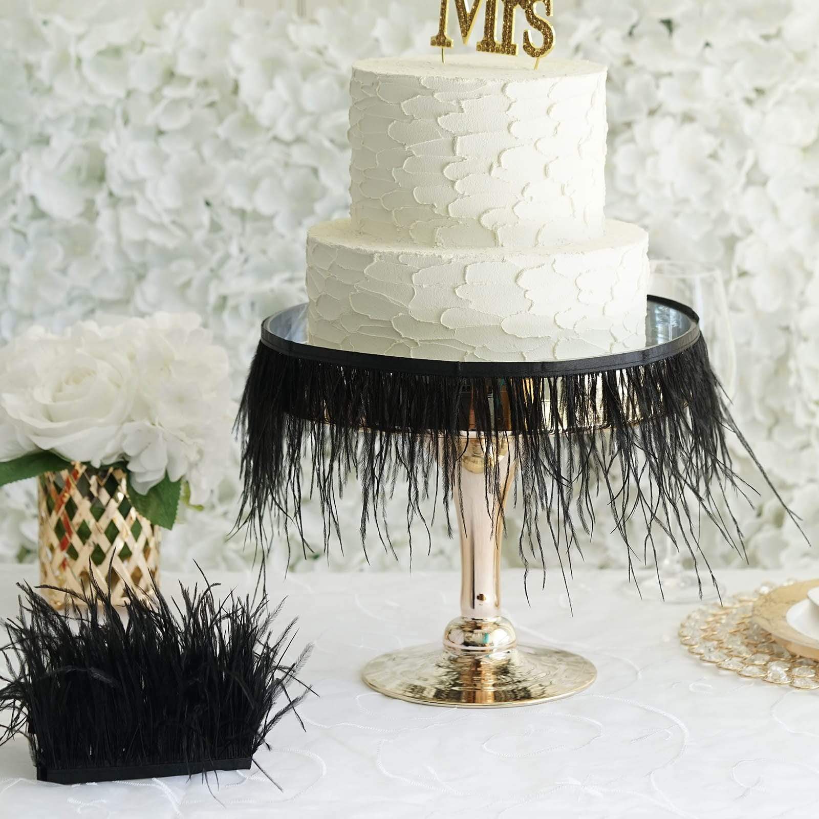 39 in long Natural Ostrich Feathers Trim with Satin Ribbon
