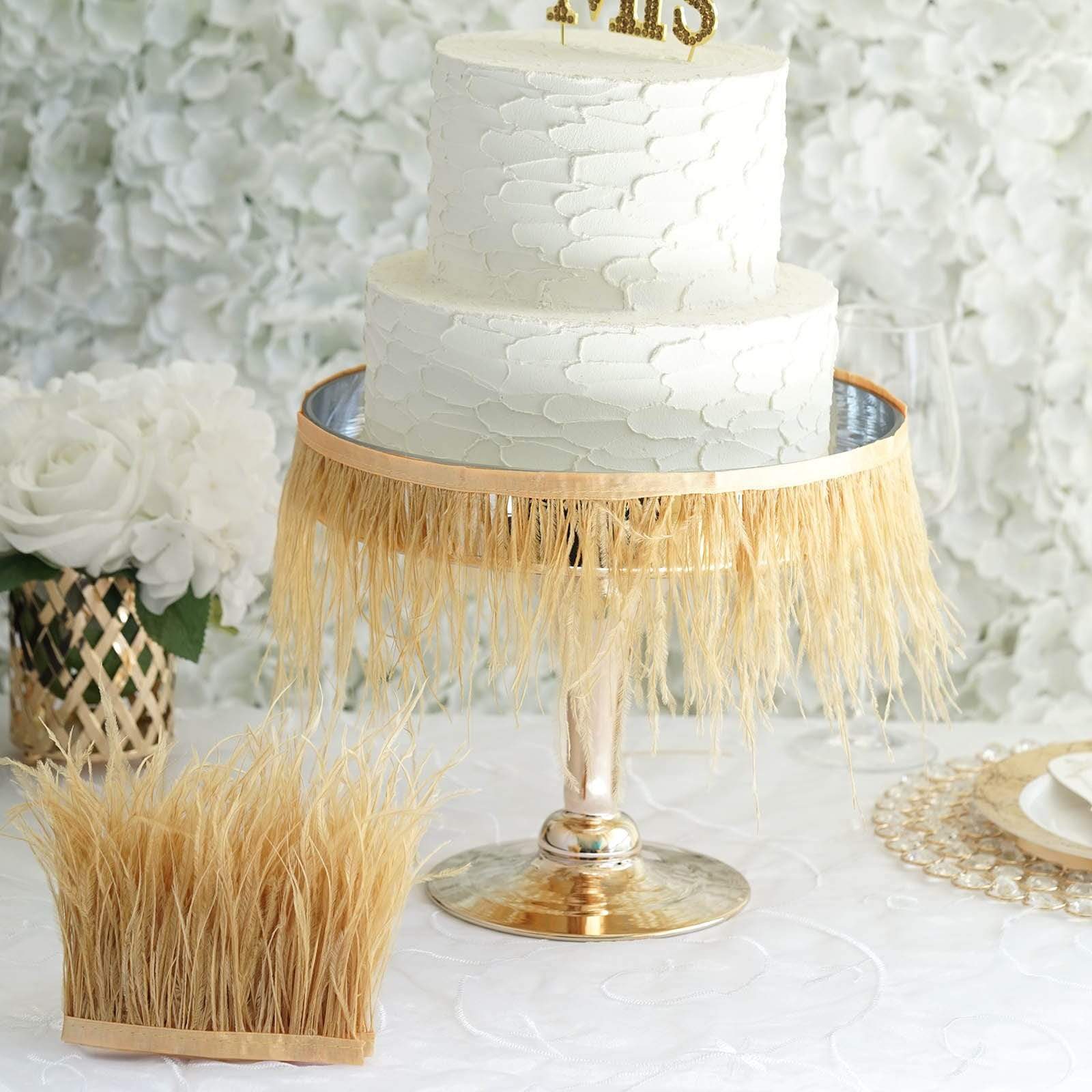 39 in long Natural Ostrich Feathers Trim with Satin Ribbon